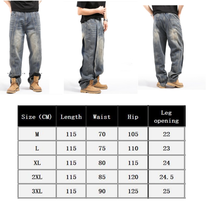 xxxl loose jeans elastic waist men stitching wideleg denim pants straight fashion trend trousers mens clothing bottoms