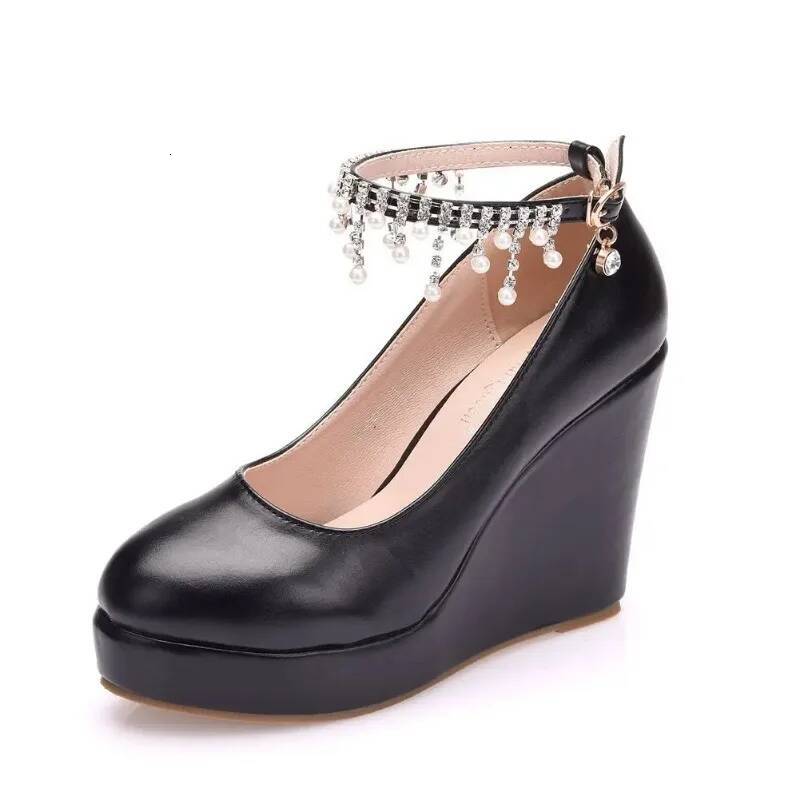 Ddmyoutdoor Cm White Round Head Wedges Platform Women Tassel Flowing High Heel Shoes Plus Size For Wedding Party Chaussure Femme Outdoor Shoes