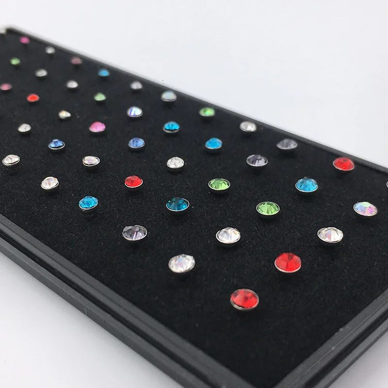 60Pcs Fashion L Shape Rhinestone Crystal Stainless Steel Nose Piercing Ear Bone Women Hypoallergenic Body Jewelry Piercing 250605