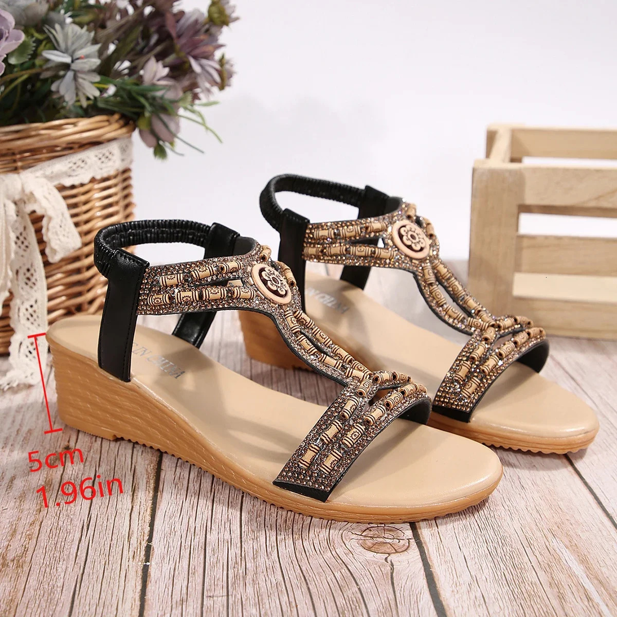 Bohemian Beaded Wedges Sandals Women 2025 Fashion Slip On Summer Beach Shoes Woman Platform Heels Plus Size 42 Sandalias Mujer 250605