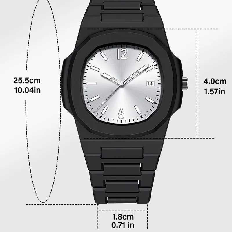 Classic Square Black and White Plastic Particle Quartz Watch for Mens Casual Waterproof Night Light Clock Relogio Masculino Y250605