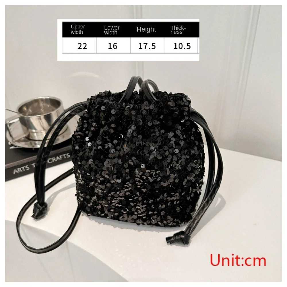 Women Handbag Sequin Shoulder Crossbody Bag Fashion Versatile Large Capacity Wallet Purse Multicolor Drawstring Bucket Bag M250606