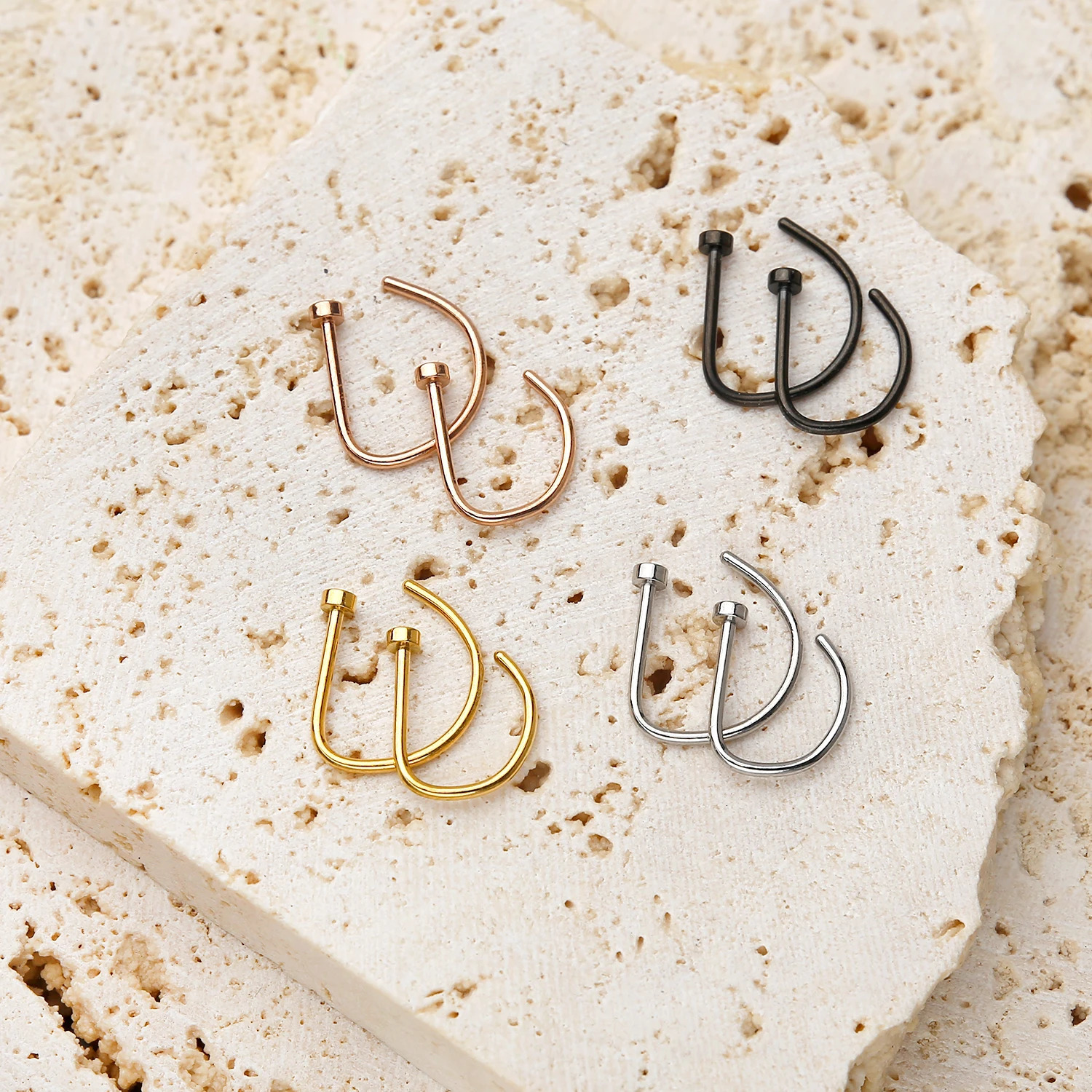 20G Nose Ring Screw Hoop Hypoallergenic Stainless Steel D Shape Nose Clip Piercing Jewelry for Women Men 250605