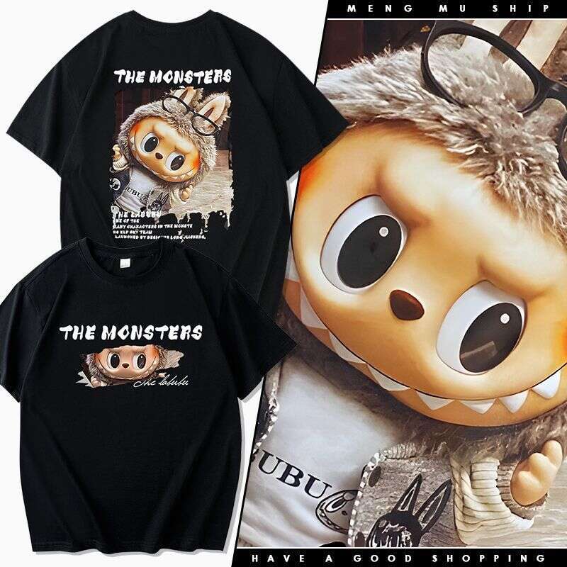 Labubu Cartoon Merchandise T-Shirt Short Sleeve Couple Unisex Pure Cotton Versatile Casual Top Cute Trendy 2025 New Style Labubu Fashion T-Shirt