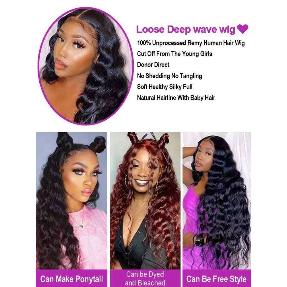 30 40 Inch Loose 13x6 HD Front Human Hair Wigs Deep Wave Curly 13x7 Lace Frontal Wig 200 Density Brazilian Remy Raw