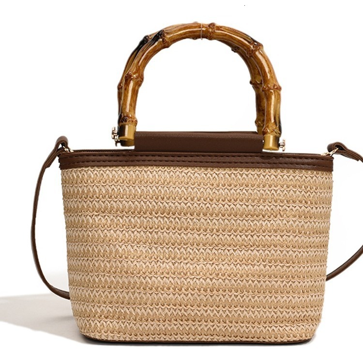 New summer bamboo handbag woven crossbody bag retro casual women s straw trend bag designer women s trend large capacity shoulder bag