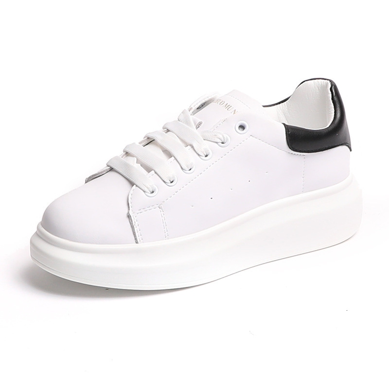 Cowhide Sneakers For Women Casual Shoes Autumn New Thick Soled Flat Height Increasing Casual Sports Shoes Big White Shoes Ddmysaturn