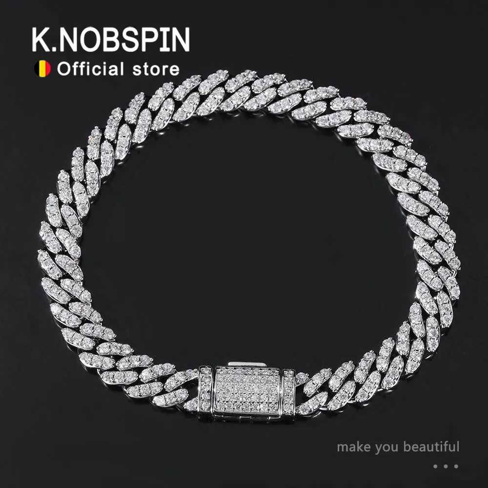 KNOBSPIN D VVS1 Moissanite Cuban Bracelet Original s925 Sterling Silver Plated 18k White Gold with GRA Bracelets for Women Men W250606