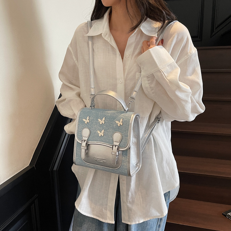 designer High-End Niche Denim Fabric Backpack for Women 2025 New Trendy Fashion Single Shoulder Crossbody Travel Small Backpack