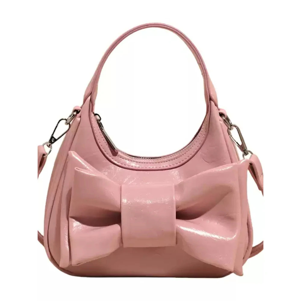 Summer Cute Bow Handbags Women Korean Solid Color Glossy PU Texture Crossbody Bag Delicate All-Match Commute One Shoulder Bags 250605