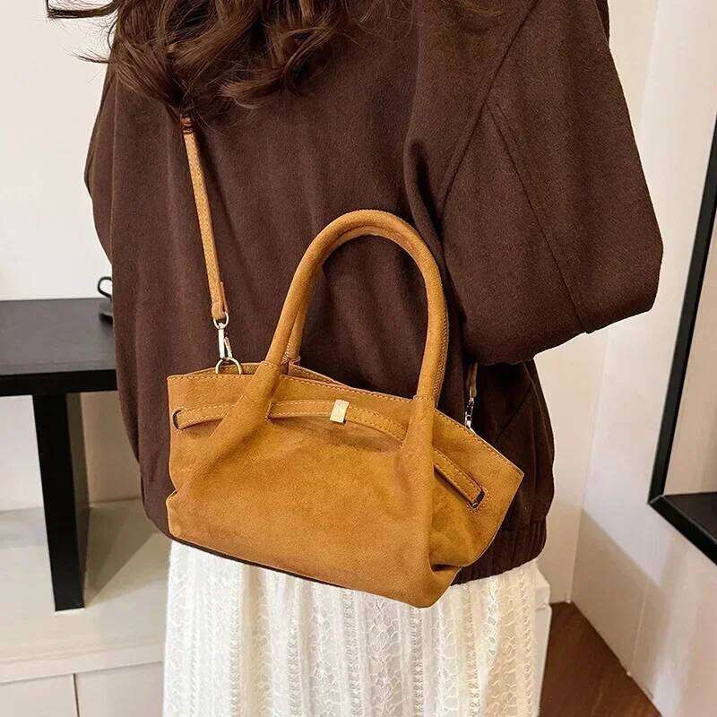2024 New Suede Leather Underarm Shoulder Bag For Women Fashion Mini Dumpling Handbag Design Commuter Crossbody Phone Tote Bags
