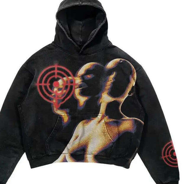 2024 New Sports Harajuku Dark Washed Printed Sweatshirt Couple Streetwear Hoodie