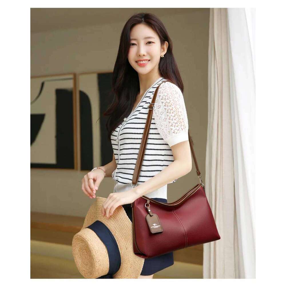 OLOEY High Quality Soft Pu Leather Shoulder Hand Bags for Women Mother Handbags Color Contrast Crossbody Bag Small Casual Tote 2 Strap