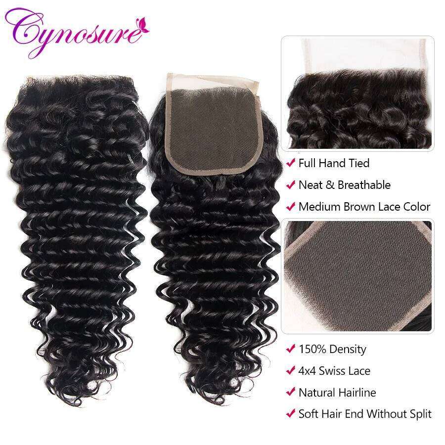 Cynosure Brazilian Deep Wave 3 Bundles with Lace Closure Remy Human Hair Extension