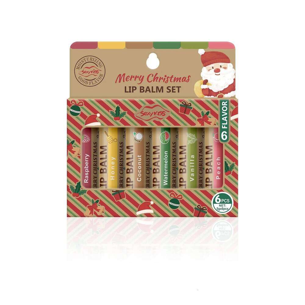 Christmas 6PCS/box lip balm set, shiny and moisturizing, softening dead skin, suitable dry lips, a gift for women