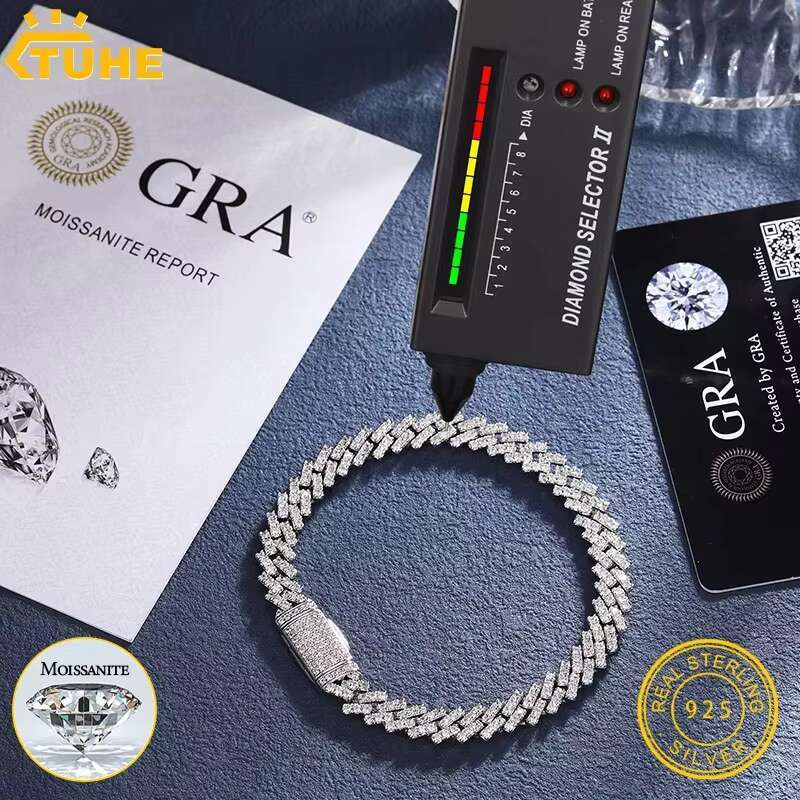 Unisex Cuban Moissanite Diamond Bracelet Necklaces 10mm 8mm 6mm Iced Out Chain 925 Silver Gold Plated Hip Hop Style Jewelry