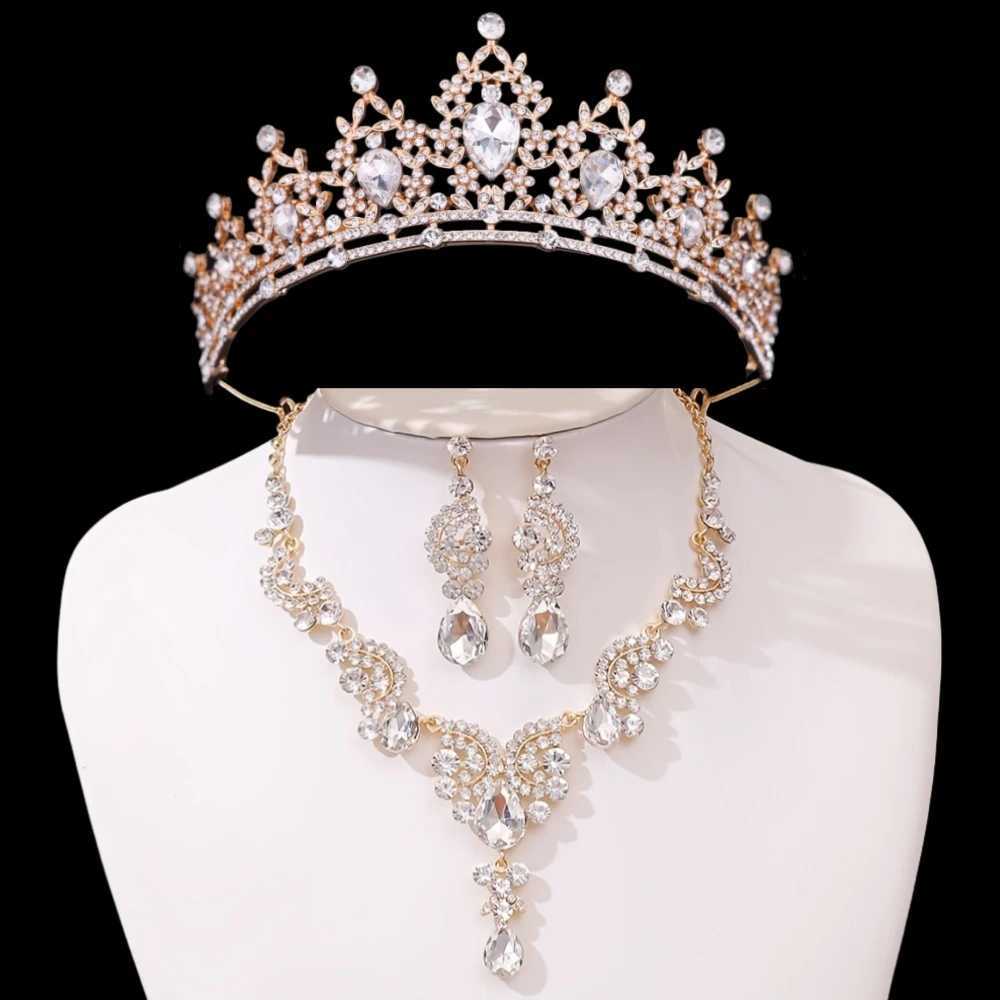 3Pcs Crystal Crown Necklace Earring Set Rhinestone Bridal Jewelry Set Women Bridal Wedding Hair Accessories Jewelry Crown Tiara Z250605