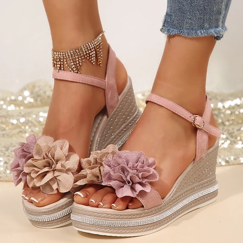 Vintage Flowers Wedge Heel Sandals Women Summer Beach Non Slip Platform Sandals Woman Ankle Srtrap Thick Bottom Sandalias Mujer 250605
