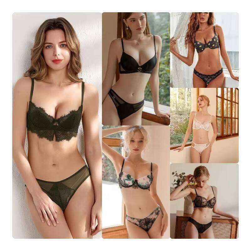 Women's Erotic Lace Bra Brief Sets One Size Spandex Teddies Light Control See-Through Embroidery Hollow Sexy Clothing Woven