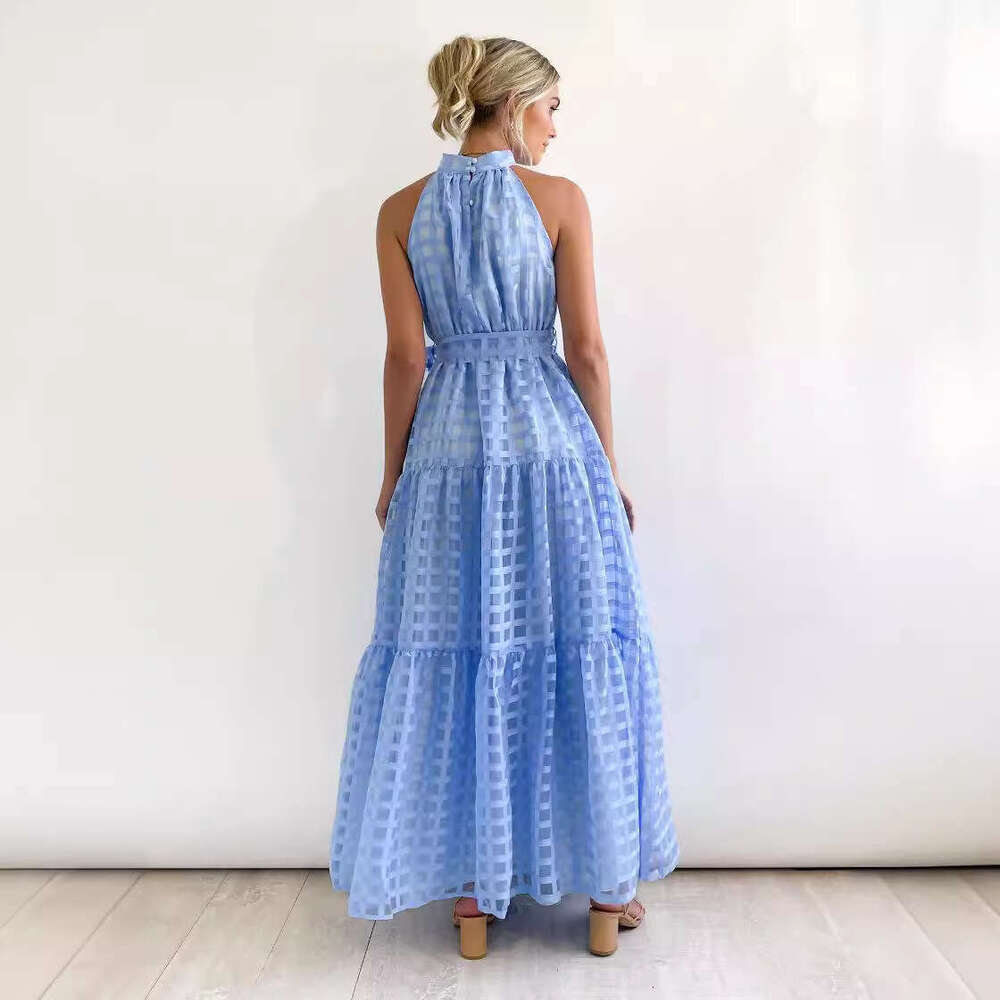 Summer New Casual High-End Sleeveless Waist-Cinching Flared Gentle Style Women's Long Dress B5