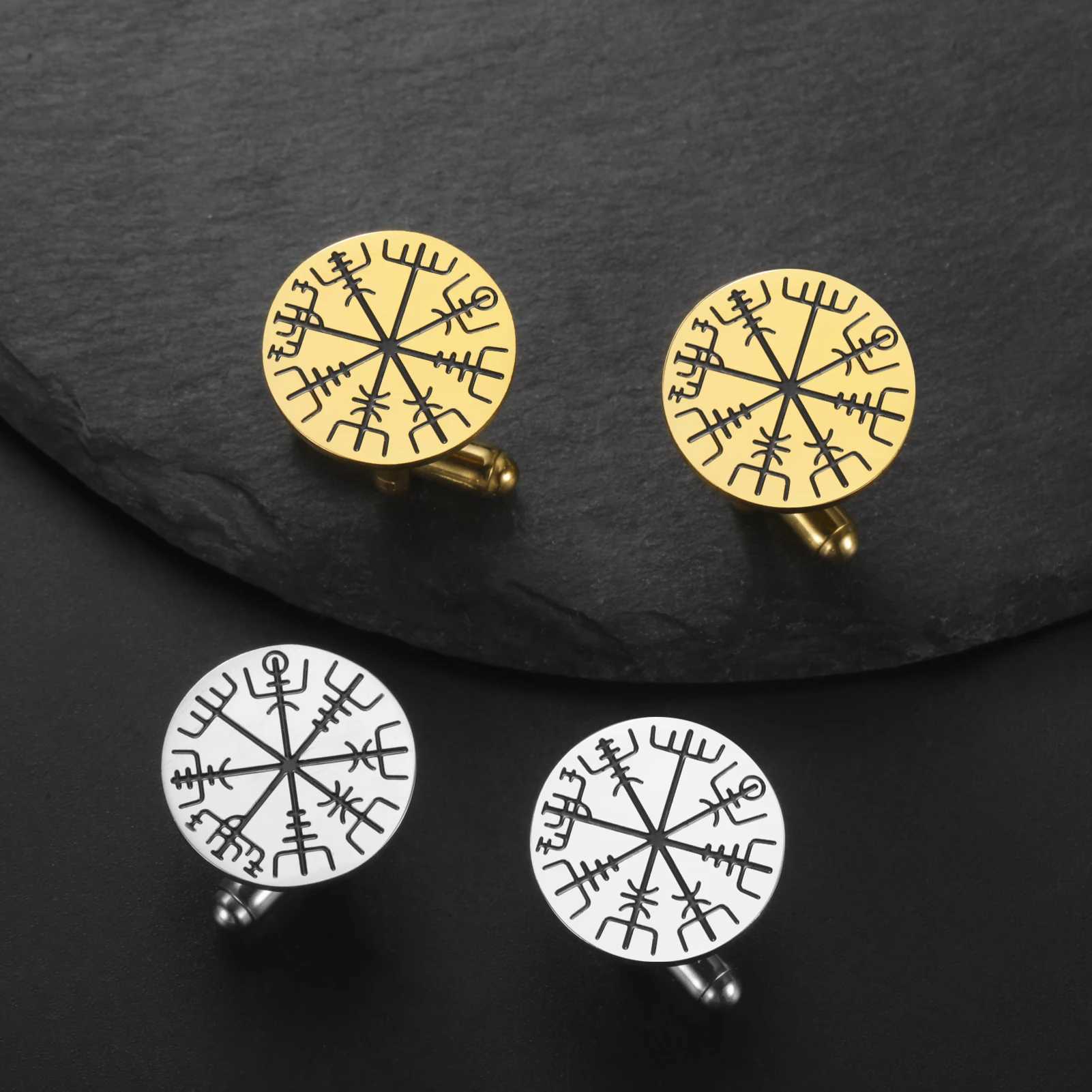 LIKGREAT Viking Vegvisir Compass Cufflinks for Men Norse Symbol Rune Stainless Steel Dress Cuff Links Protection Amulet Jewelry W250606