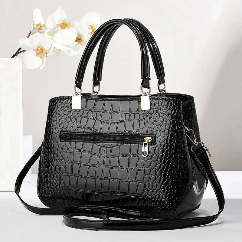 Women's Fashion Bright Leather Crocodile Pattern Handbag Atmospheric Texture Simple And Versatile Shoulder Messenger Bag