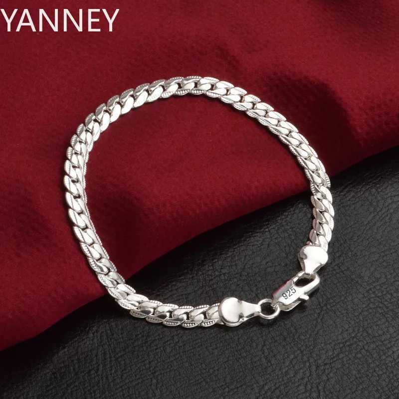 925 Sterling silver Classic flat sideways chain Bracelets necklace for women mens Fashion Party Wedding Jewelry Gifts bracelets W250606