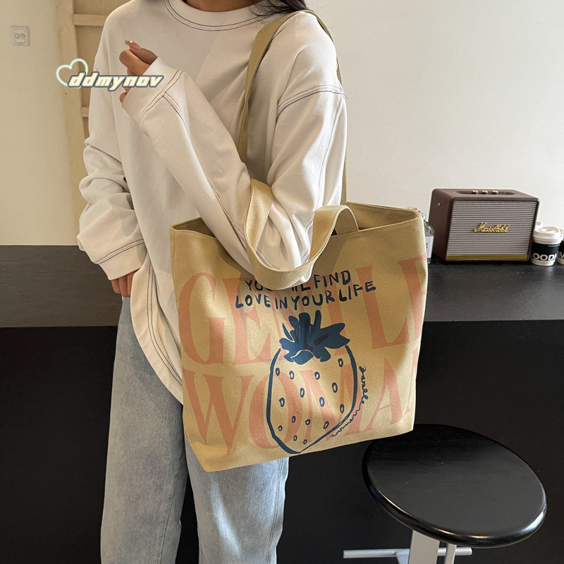 Large Capacity Letter Canvas for Women, Summer New Trendy Fashion Single Shoulder Tote Bag, Outdoor Handheld Shopping Bag ddmynov