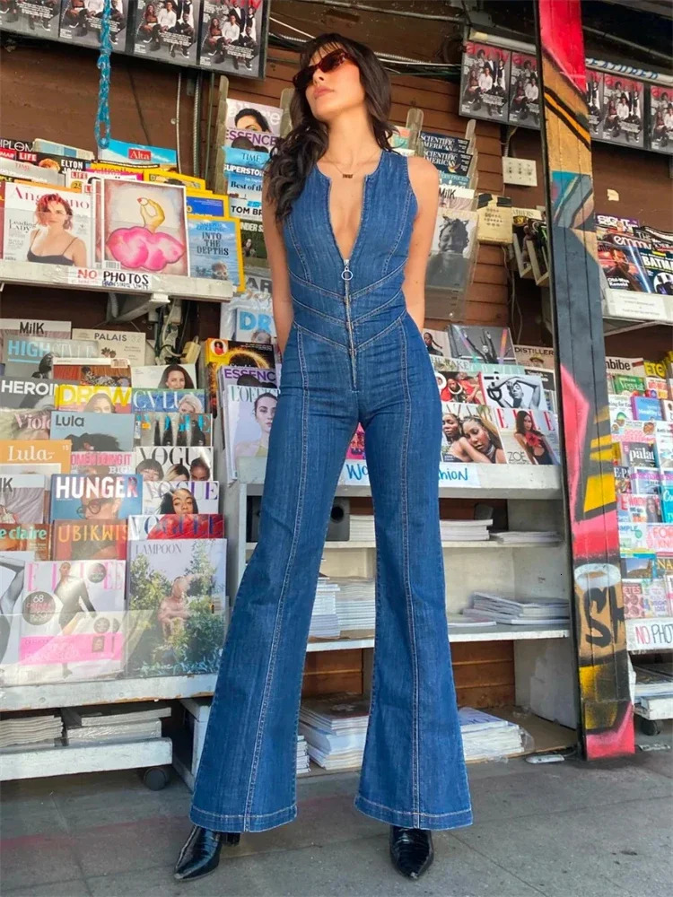 TARUXY Backless Heart Cutout Bodycon Jumpsuit For Women Casual Sleeveless Slim One-Piece Outfits Retro Denim Jumpsuits 2025 250605