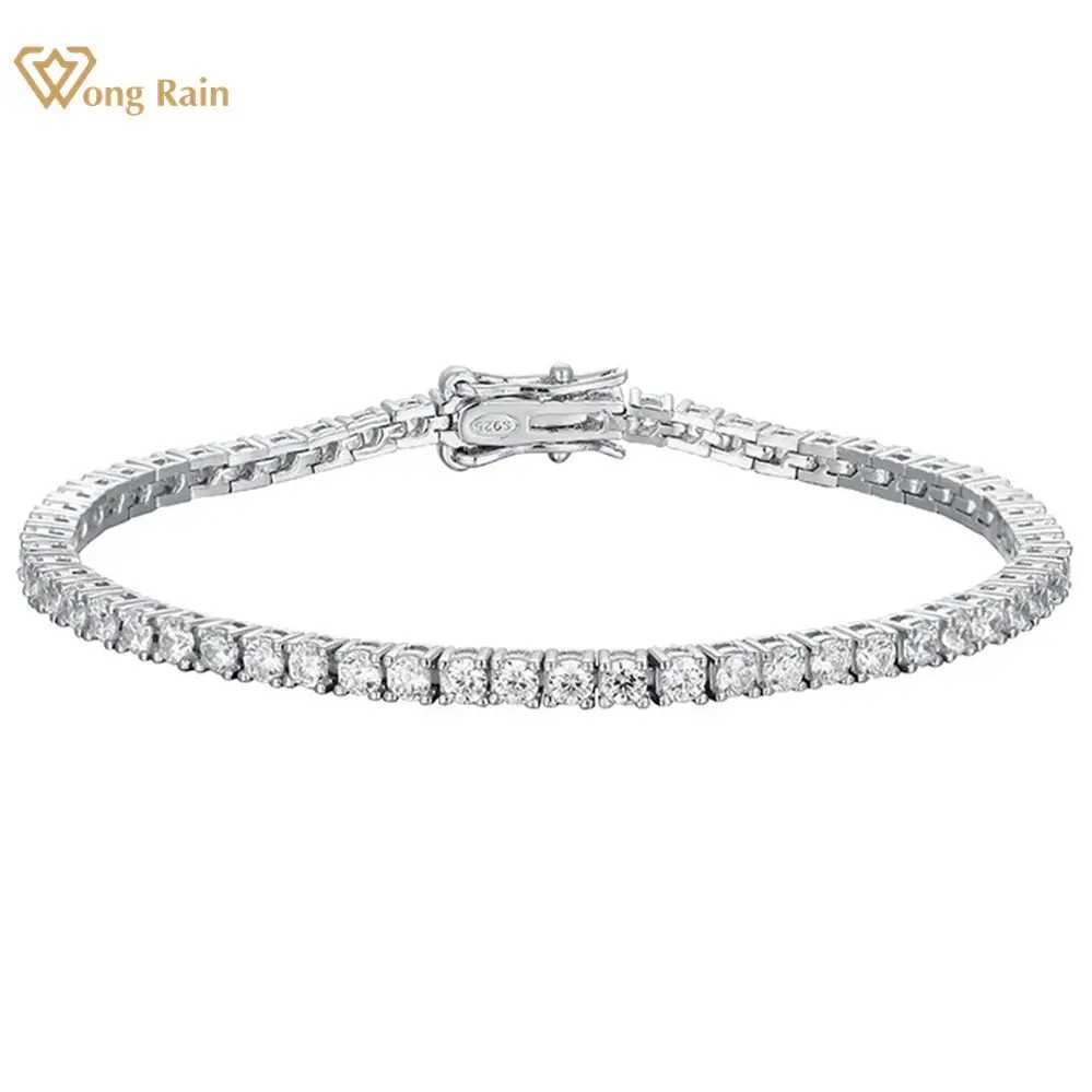 Wong Rain Hip Hop Rock 925 Sterling Silver 2.5MM Created Moissanite Gemstone Tennis Chain Bracelets For Men And Women Wholesale W250606