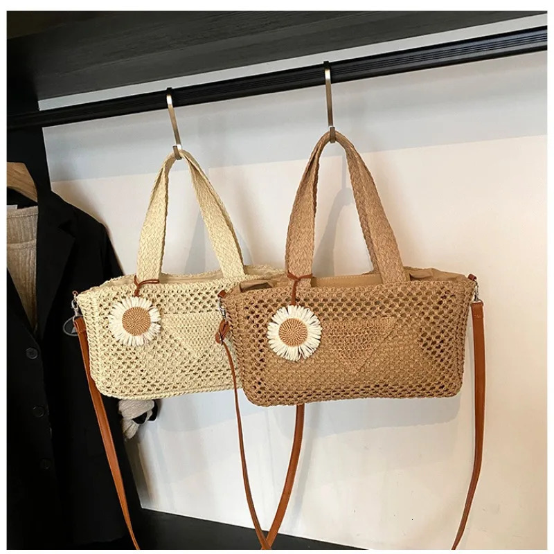 Large Capacity Hand Woven Beach Resort One Shoulder Tote Bag Leisure Grass Bag 250605