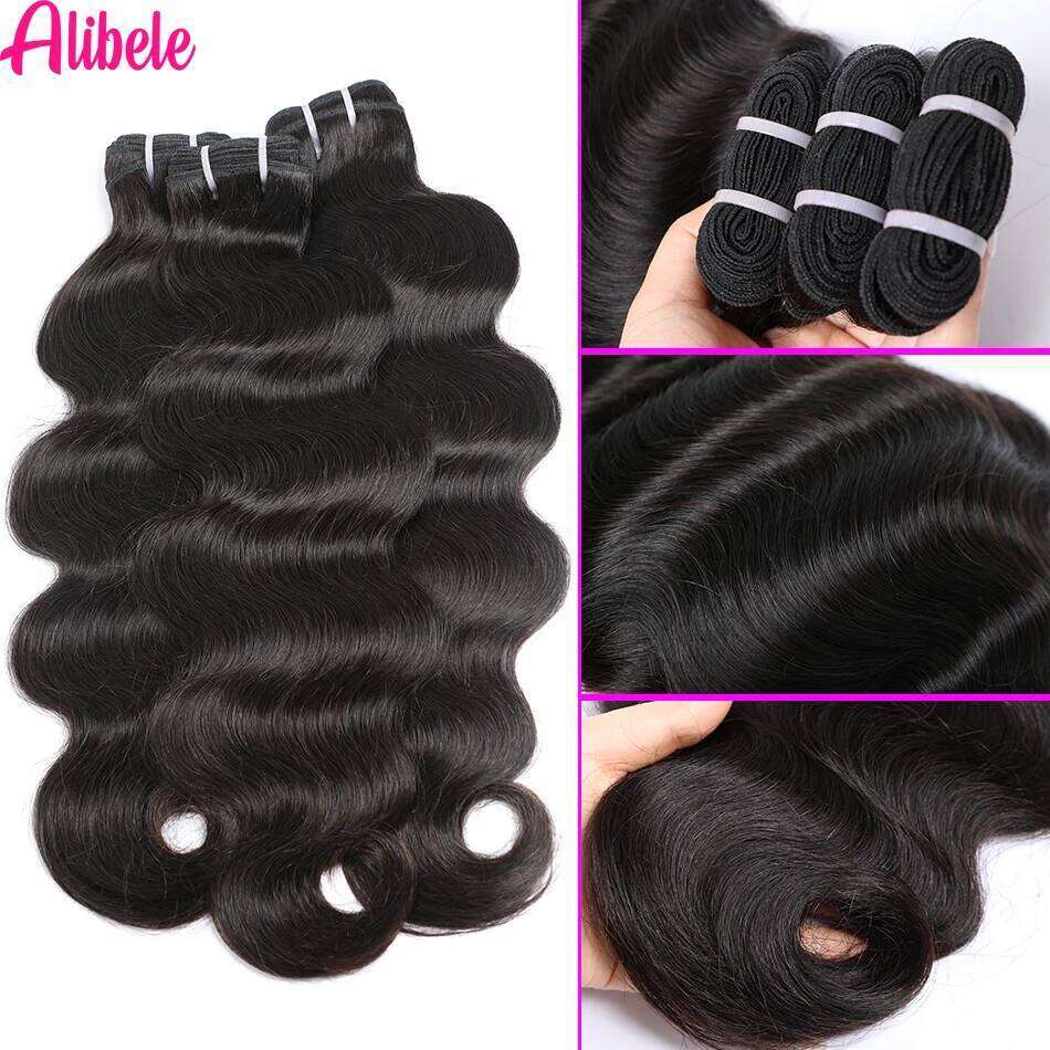 Alibele HD Brazilian Body Wave 13x6 Lace Front Long Hair Weave Bundles With Frontal