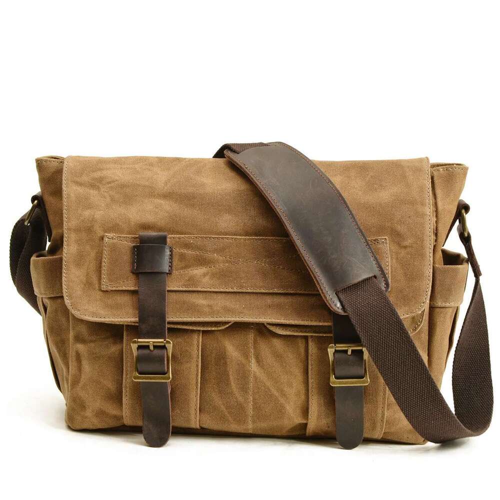 Waxed Canvas Patchwork Leather Retro Men's Shoulder Fashion Trend Computer Crossbody Messenger Bag