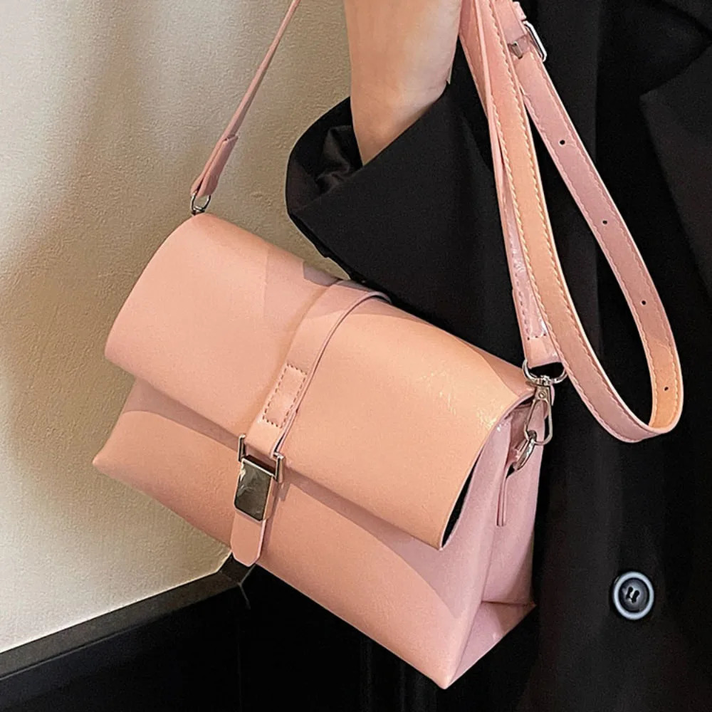 Korean Square Glossy PU Crossbody Bag for Women Delicate Light Buckle Zipper Versatile Shoulder Bags Daily Commute Packs 250605