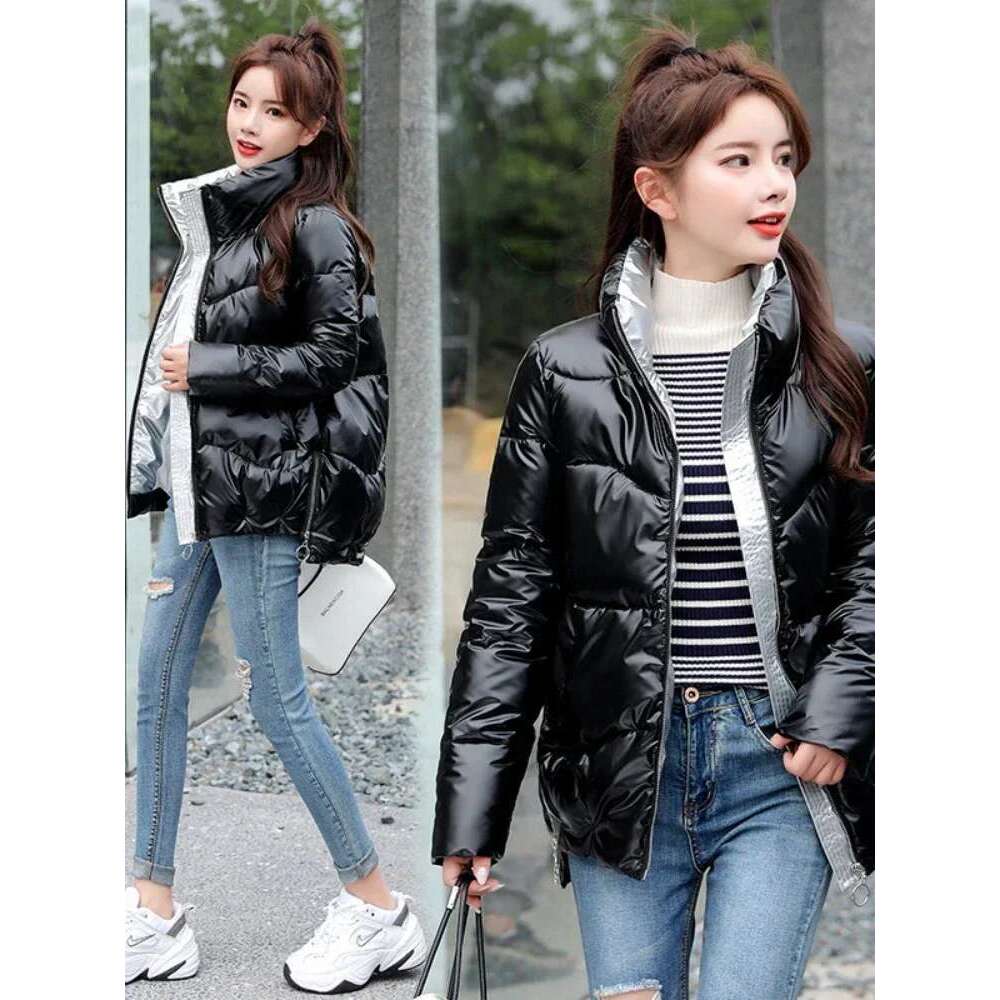 Light-reflecting Jacket Women Winter Warm Bread Parka Short Padded Casual Thick Stand-callor Oversized Cotton Coat Femme Parkas