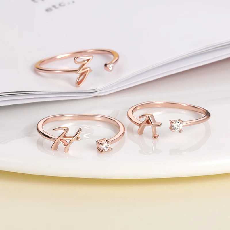 Cute Tiny Rhinestone Rings For Women Stainless Steel Letter Adjustable Rings Initials A - Z Jewelry Anillos Mujer W250606