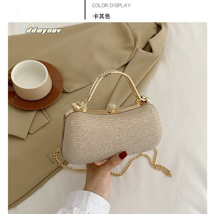 New Women's Handbag 2024 Textured Tote Box Evening Niche Chain Shoulder Crossbody Bag ddmynov