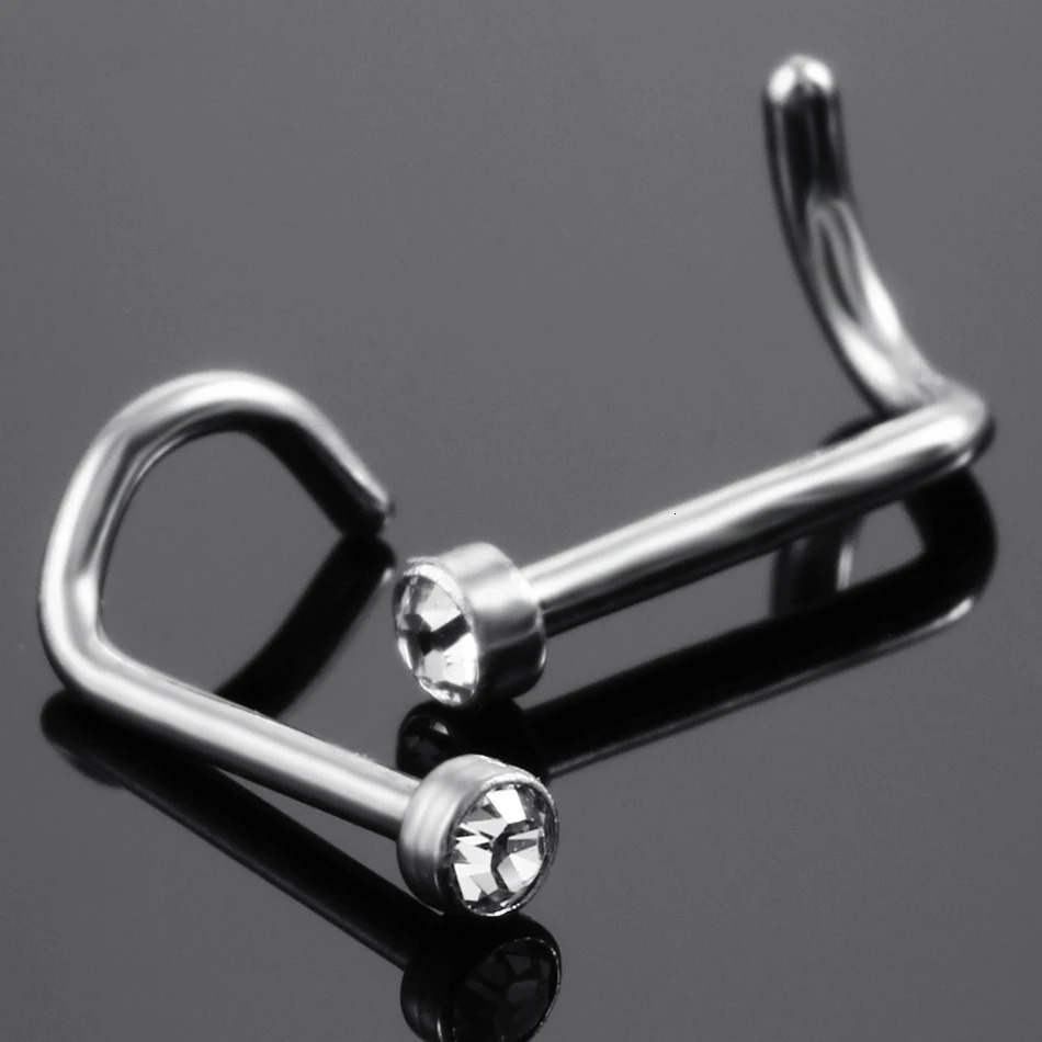 10Pcs/lot G23 Nose Studs Piercing Crystal Nose Screw Flat CZ Nostril Earrings Piercing Nariz Jewelry Nose Rings 20G 18G 250605