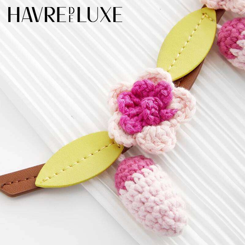 Cherry Blossoms Charm Handmade Cowhide Woven Flower Pendant Knitted High-End Bag Accessories