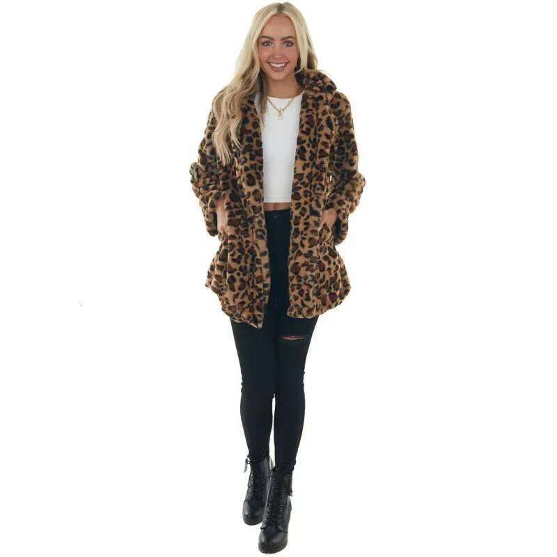 Faux Fur Women Winter Coat Wool 2025 Leopard Jacket Streetwear Warm Jackets Fashion Elegant Ladies Long Sleeve Coats Parkas