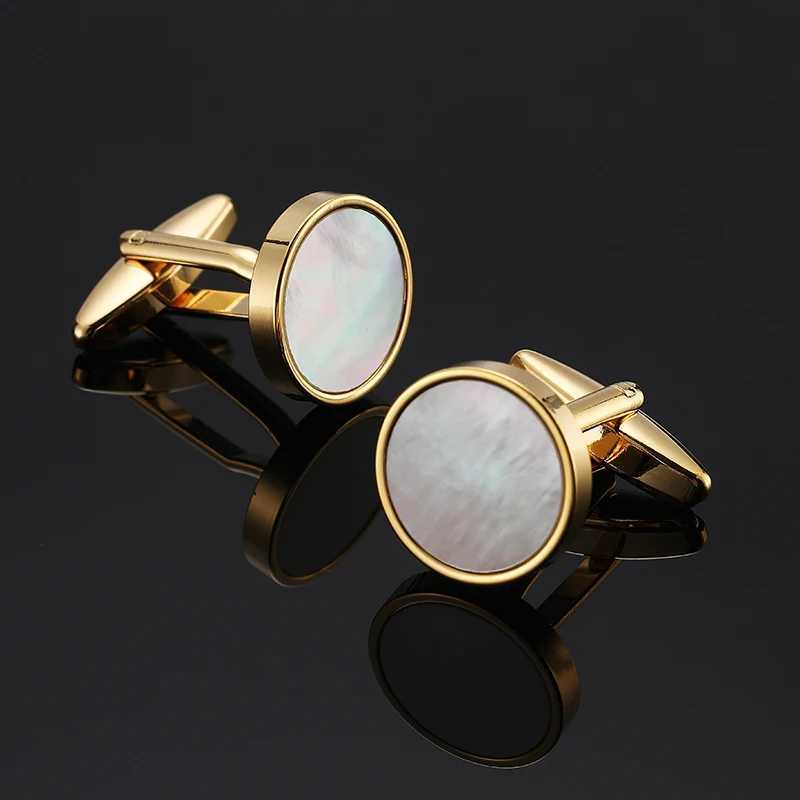 Luxury Mens French Shirt Cufflinks High-end Round Shell Cats Eye Stone Redwood Cuff Buttons Business Suit Accessories Jewelry W250606