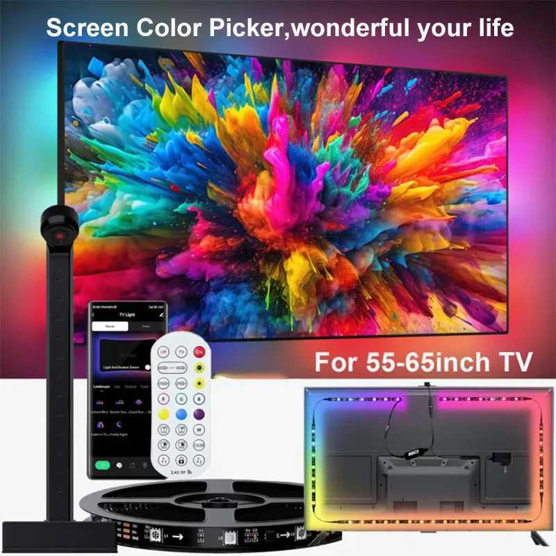 TV Backlight Music Sync Smart Strip Lights Color Pickup RGBIC LED Light 50-75 inch Screen App Remote for Game Home Ambient Light Z250605
