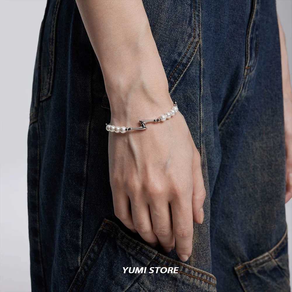 Hip Hop Pearl Splicing Lightning Necklace For Men Women Fashion Irregular Collar Choker Jewelry Unisex Accessories Wholesale Y250605