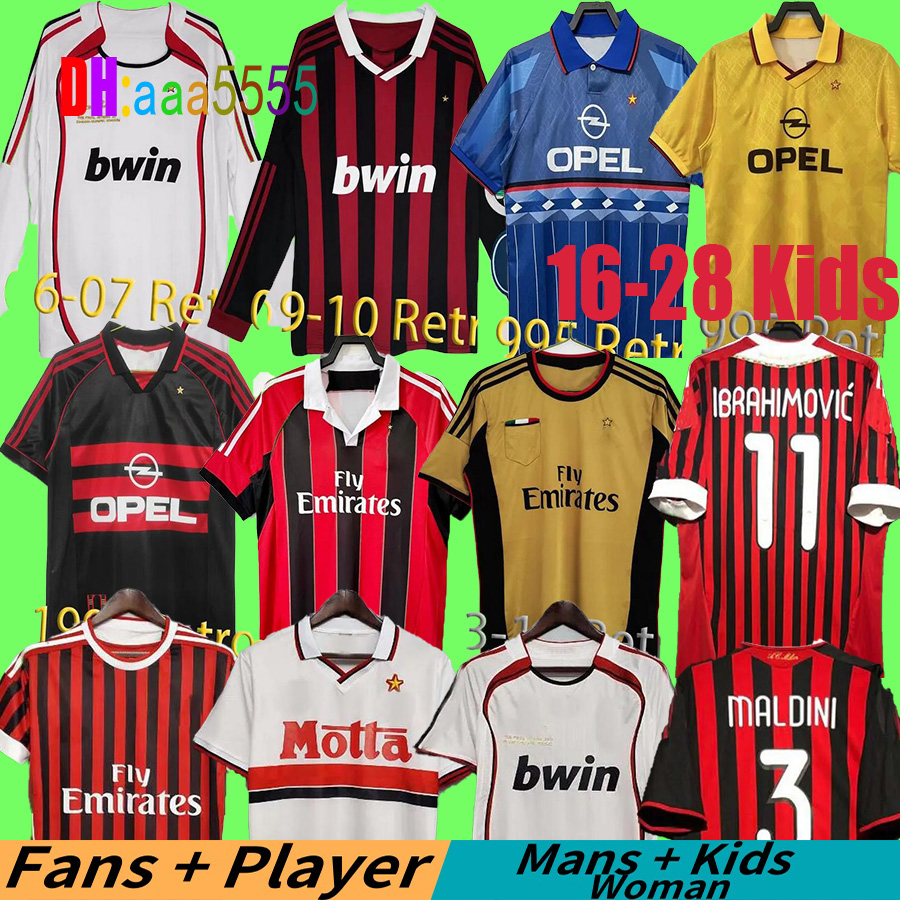 Retro kids soccer jerseys 02 03 04 05 06 07 09 10 11 12 13 14 15 16 17 AC KAKA MILAN IBRAHIMOVIC 2002 2003 2004 2005 2006 2007 2008 2009 2010 2011 2012 retrio football shirt