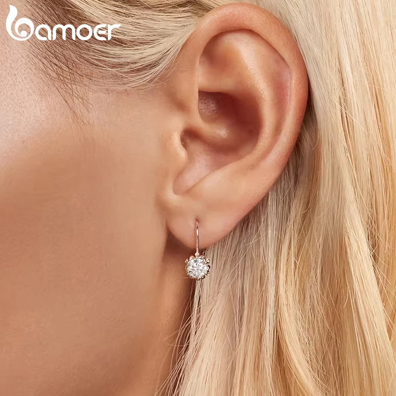 BAMOER Platinum Plated Moissanite Flower Earrings for Women, Round Cut Lab Diamond Real 925 Sterling Silver Hypoallergenic Earrings valentines day Gif