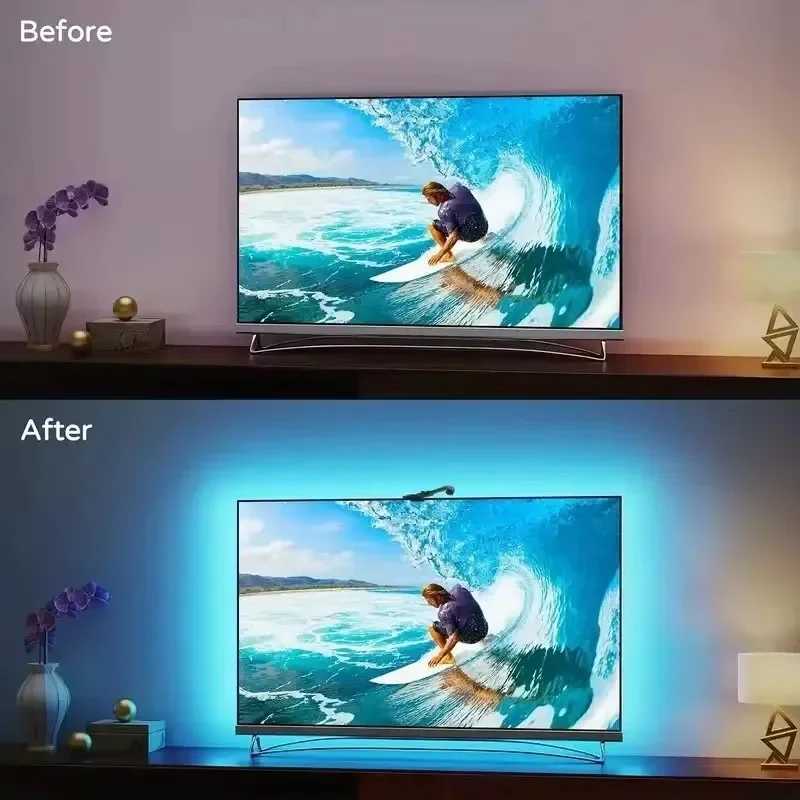 Ambilight For Tv Backlight Sync To Screen 3.8M 5M 5V Usb Rgbic Smart Led With Camera Synchronized Tv Light App Control Gaming Z250605