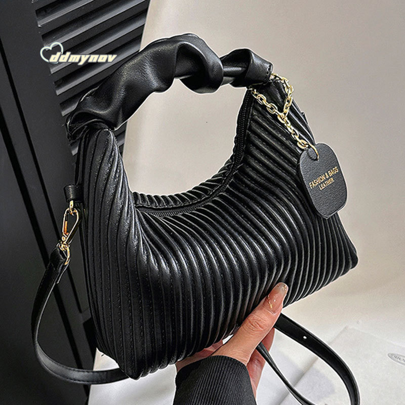 Textured Vertical Striped Handbag 2023 New Niche Design Shoulder Crossbody Stylish Versatile Bag for Women ddmynov
