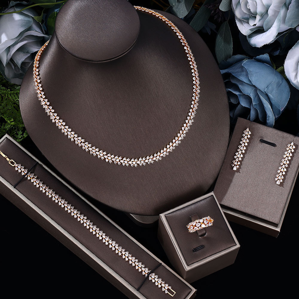 Elegant gold-plated Dubai jewelry set suitable for womens party gifts simple and elegant UAE wedding bride 4-piece jewelry se 250214