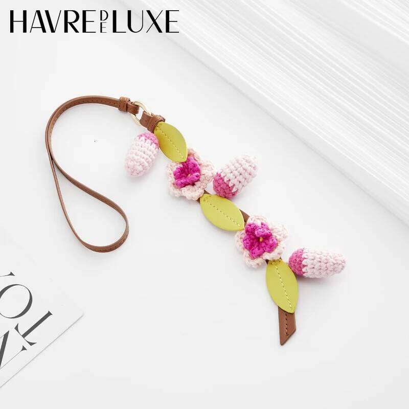 Cherry Blossoms Charm Handmade Cowhide Woven Flower Pendant Knitted High-End Bag Accessories