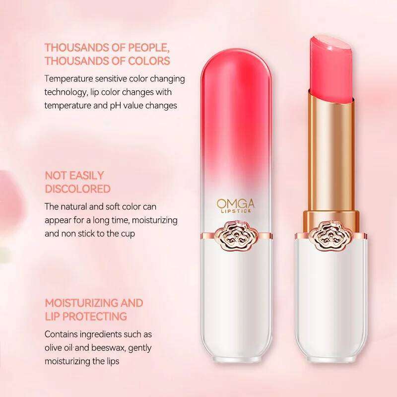 free shipping OMGA Color-Changing Lip Balm Jelly Lipstick Moisturizing Waterproof Hydrating Temperature-Sensitive Peach Flavor,Smooth Lips